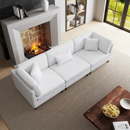 Corduroy Modular Sectional Sofa Set With Pillows