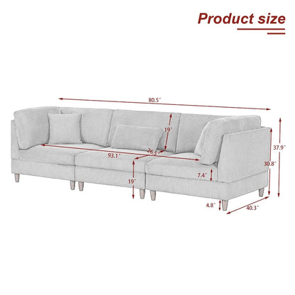 Corduroy Modular Sectional Sofa Set With Pillows