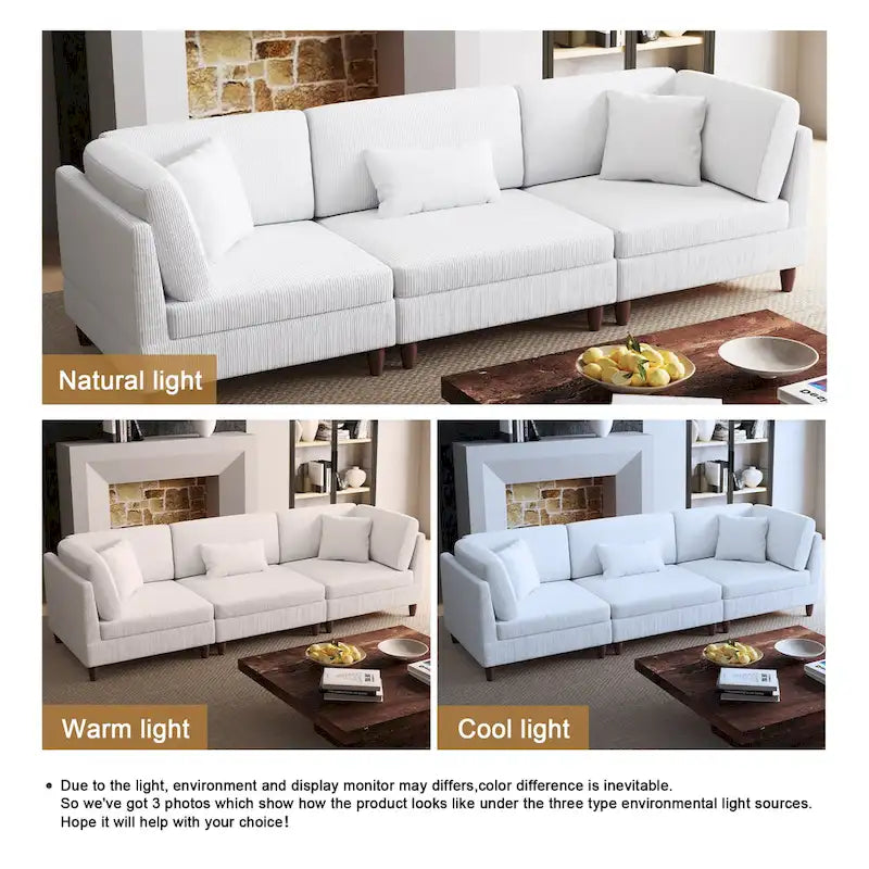 Corduroy Modular Sectional Sofa Set With Pillows