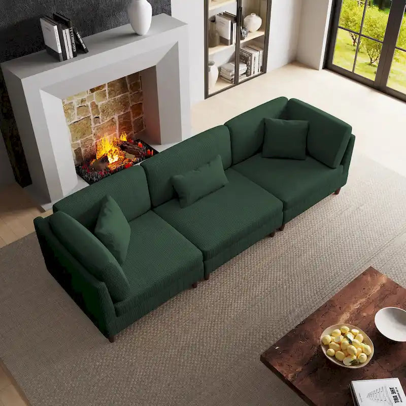 Corduroy Modular Sectional Sofa Set With Pillows
