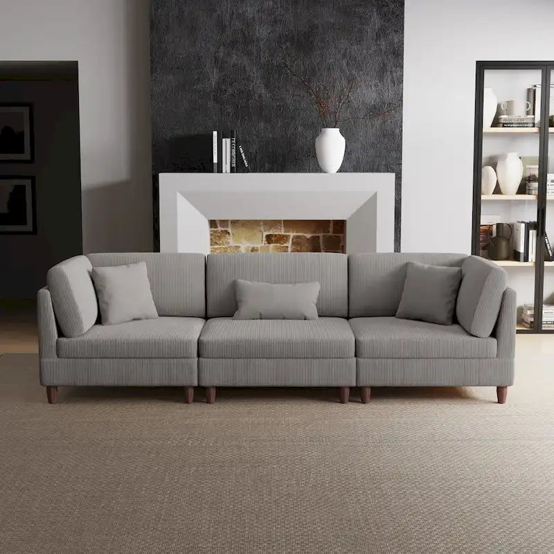 Corduroy Modular Sectional Sofa Set With Pillows