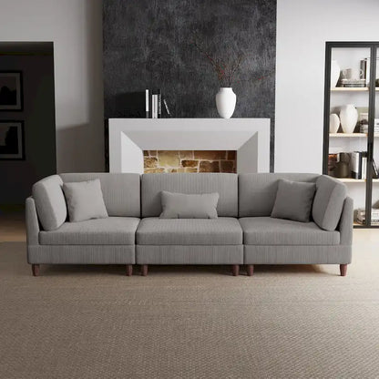 Corduroy Modular Sectional Sofa Set With Pillows