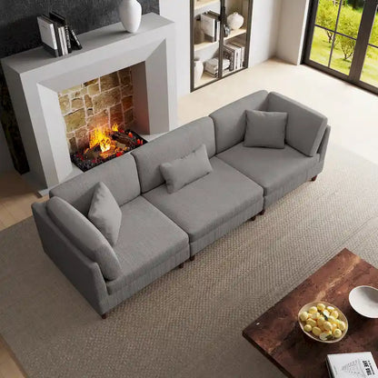 Corduroy Modular Sectional Sofa Set With Pillows