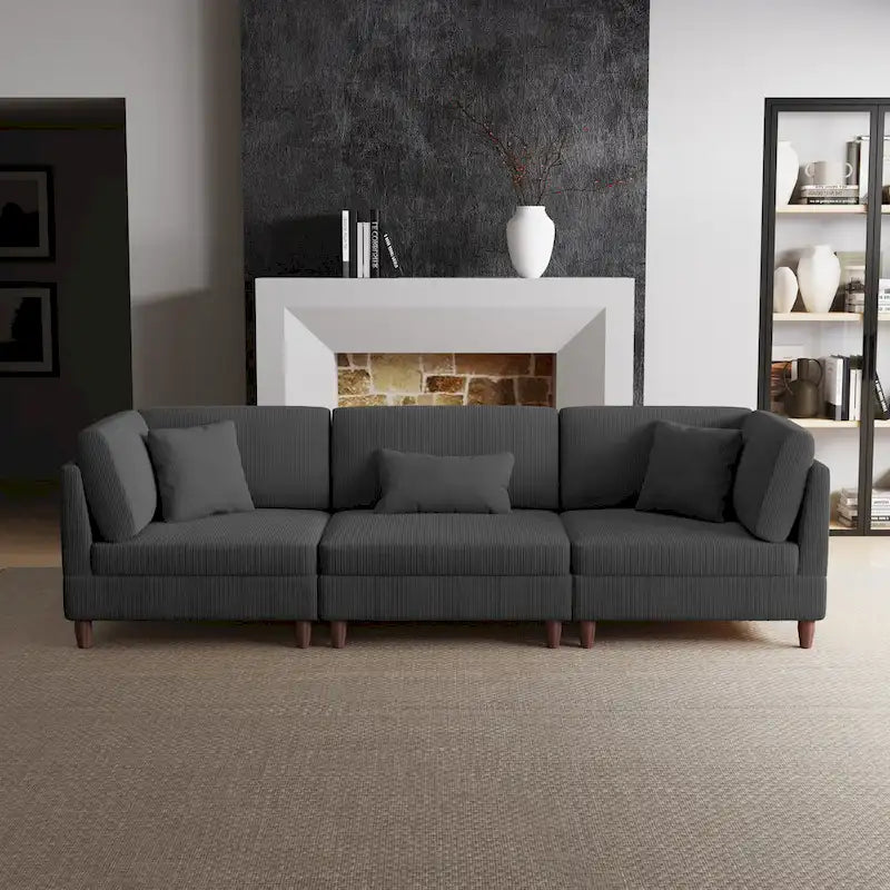 Corduroy Modular Sectional Sofa Set With Pillows