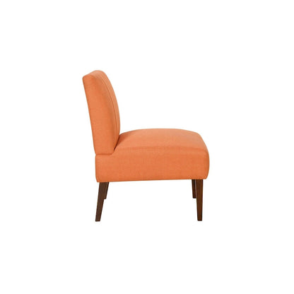 Paula 30 Inch Accent Chair, Orange Fabric, Channel Tufted Back, Brown Wood