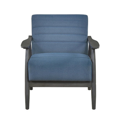 Tira 32 Inch Accent Chair, Channel Stitched, Blue Velvet, Gray Solid Wood