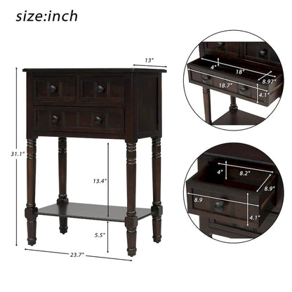 Narrow Slim Esspreso Console Table/Sofa Table with 3 Drawers and 1 Bottom Shelf - 23.7 L x 13 W x 31.1 H