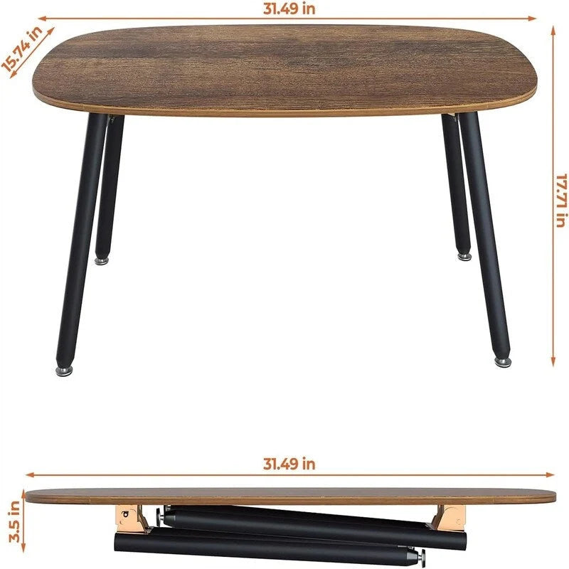 Folding Coffee Table Rustic Farmhouse Coffee Tables - 31.5 D x 15.7 W x 17.7 H