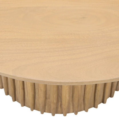 Sejo Coffee Table, 34 Inch Round Top with Fluted Base in Natural Brown Mango Wood