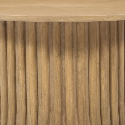 Sejo Coffee Table, 34 Inch Round Top with Fluted Base in Natural Brown Mango Wood