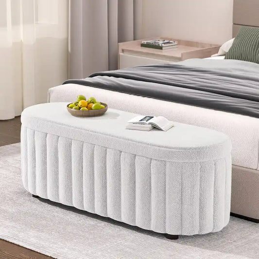 46.1  Upholstered Storage Ottoman Bench with Safety Hinge for Bedroom, Living Room, Entryway