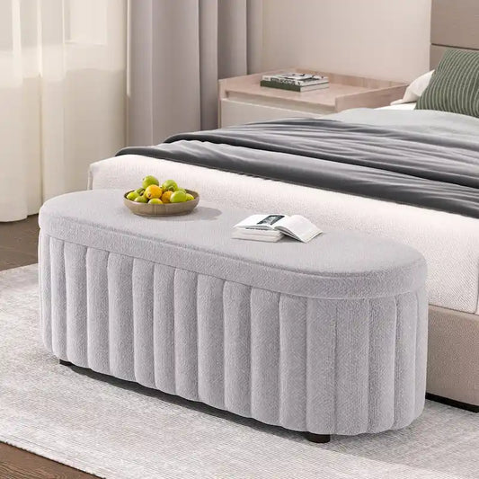 46.1  Upholstered Storage Ottoman Bench with Safety Hinge for Bedroom, Living Room, Entryway