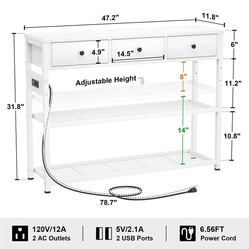 47  Entryway Table with Outlets and USB Ports - 11.8 D x 47.2 W x 31.8 H