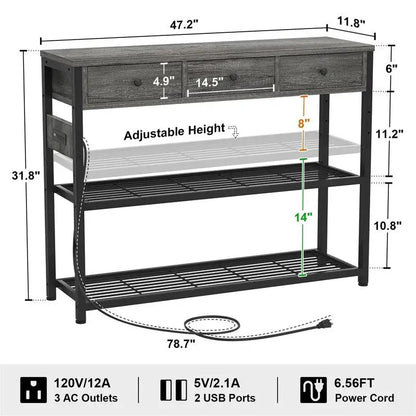 47  Entryway Table with Outlets and USB Ports - 11.8 D x 47.2 W x 31.8 H