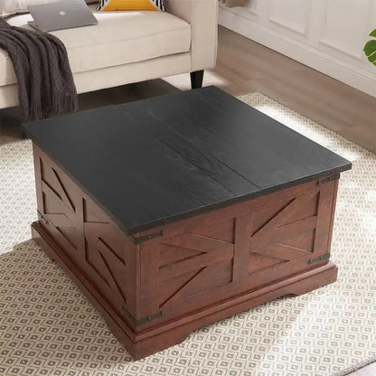 Farmhouse Coffee Table,Square Wood Center Table w/Storage Compartment