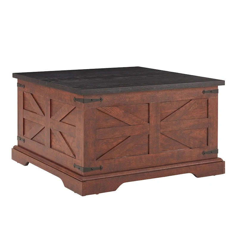 Farmhouse Coffee Table,Square Wood Center Table w/Storage Compartment