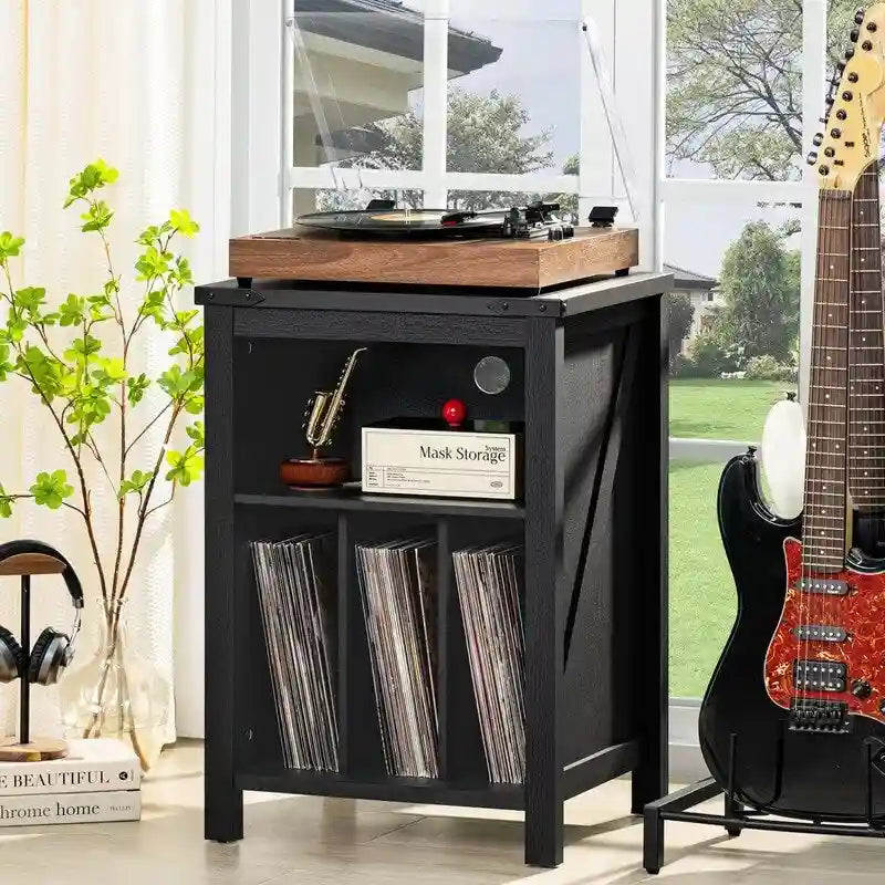 Record Player Stand with Vinyl Record Storage - 15.74 D x 19.68 W x 29.01 H
