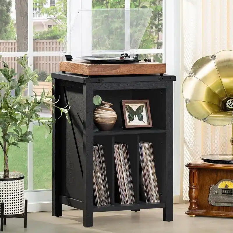 Record Player Stand with Vinyl Record Storage - 15.74 D x 19.68 W x 29.01 H