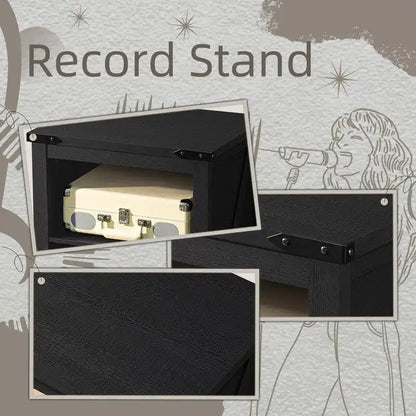Record Player Stand with Vinyl Record Storage - 15.74 D x 19.68 W x 29.01 H