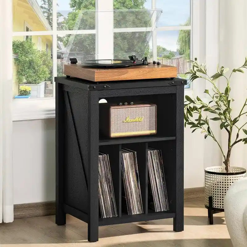 Record Player Stand with Vinyl Record Storage - 15.74 D x 19.68 W x 29.01 H