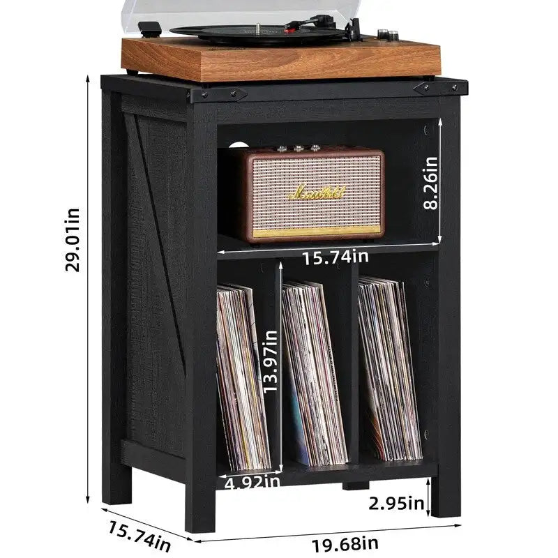 Record Player Stand with Vinyl Record Storage - 15.74 D x 19.68 W x 29.01 H