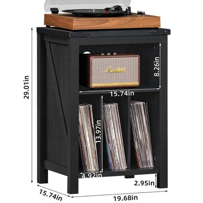 Record Player Stand with Vinyl Record Storage - 15.74 D x 19.68 W x 29.01 H