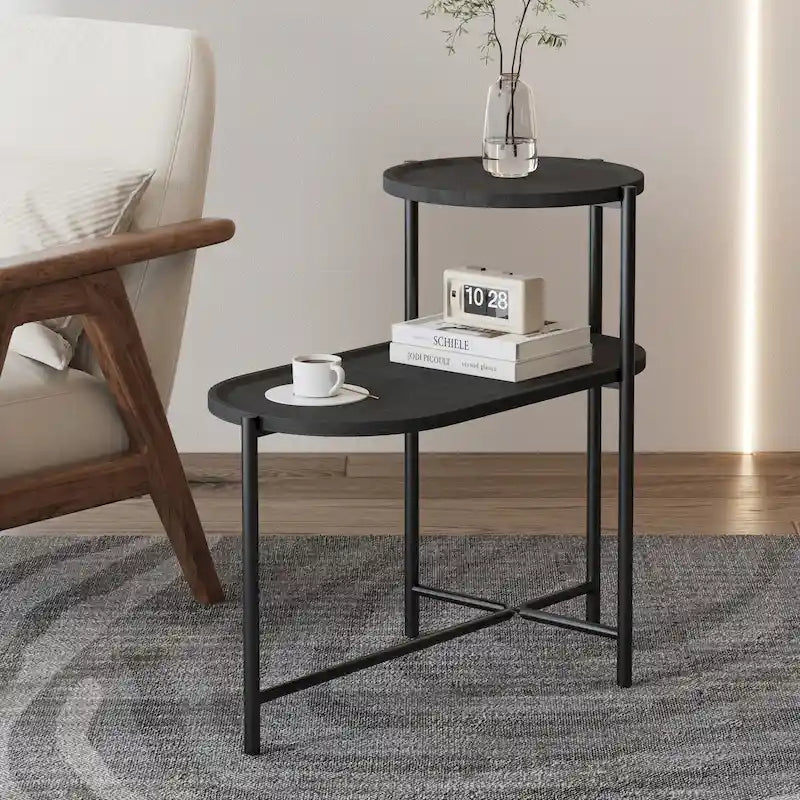Small Coffee Tables 2-tier Modern Sofa Side Table with Wood Storage Shelf Living Room End Tables Nightstands