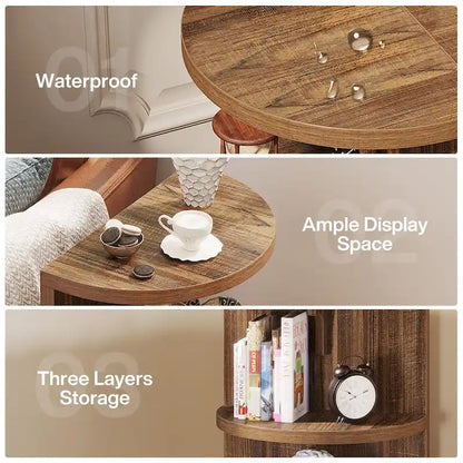 3-Tier Half-Moon End Table, Semi-circular Half-Round Side Table for Living Room