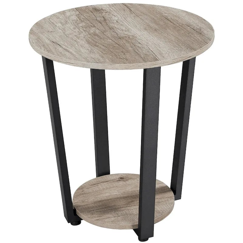 Yaheetech Metal Side Table Round End Table with Storage Rack