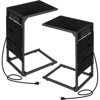 C Shaped End Table with Charging Station, Set of 2