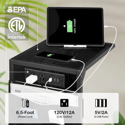 C Shaped End Table with Charging Station, Set of 2