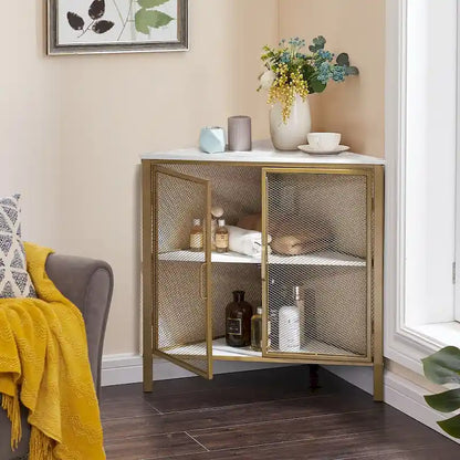 Javlergo Corner Table Modern Triangle 3-tier Storage Shelf with 2 Doors for Living Room Bedroom Office