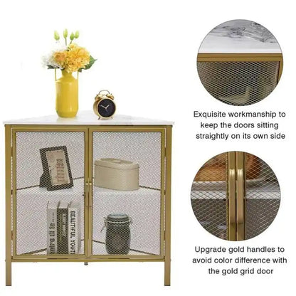 Javlergo Corner Table Modern Triangle 3-tier Storage Shelf with 2 Doors for Living Room Bedroom Office