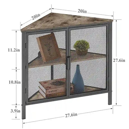 Javlergo Corner Table Modern Triangle 3-tier Storage Shelf with 2 Doors for Living Room Bedroom Office