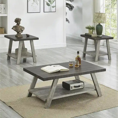 Contemporary 3-Piece Wood Shelf Coffee Table Set