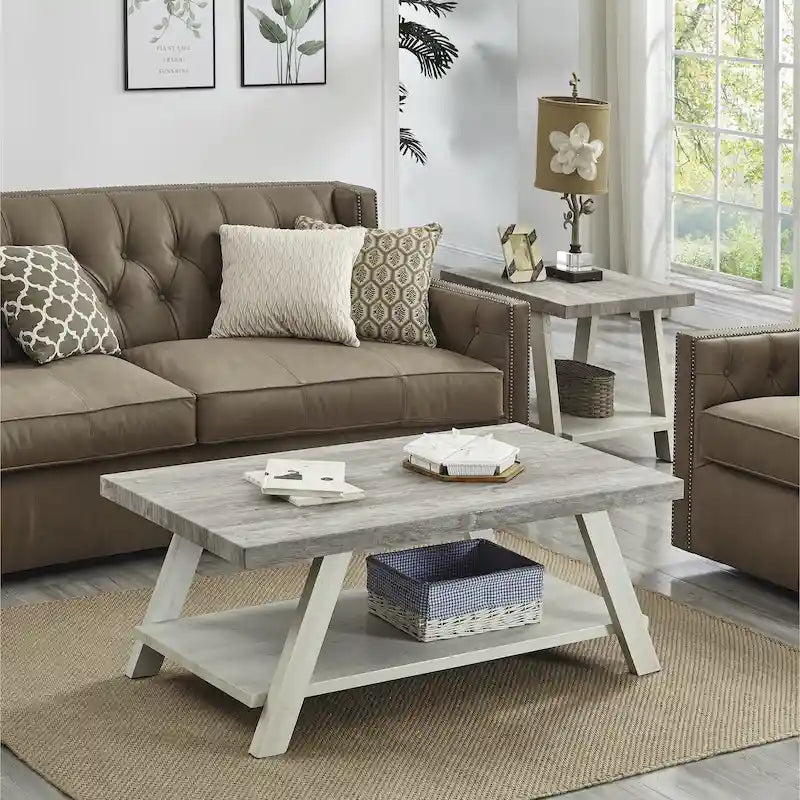 Contemporary 3-Piece Wood Shelf Coffee Table Set