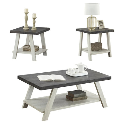 Contemporary 3-Piece Wood Shelf Coffee Table Set
