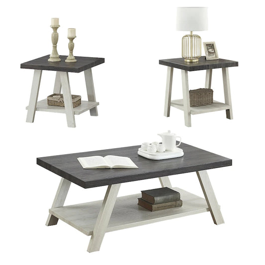 Contemporary 3-Piece Wood Shelf Coffee Table Set