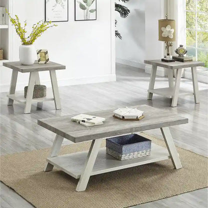 Contemporary 3-Piece Wood Shelf Coffee Table Set