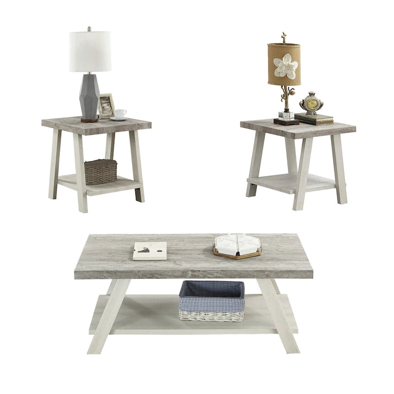 Contemporary 3-Piece Wood Shelf Coffee Table Set