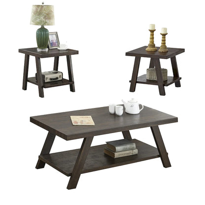 Contemporary 3-Piece Wood Shelf Coffee Table Set