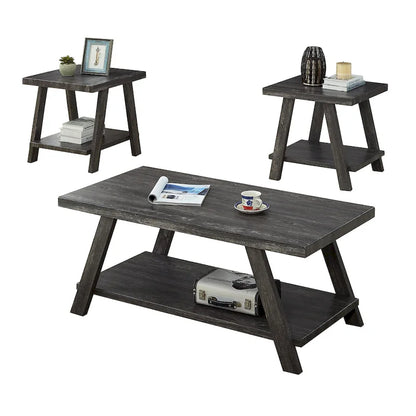 Contemporary 3-Piece Wood Shelf Coffee Table Set
