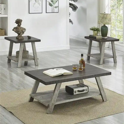 Contemporary 3-Piece Wood Shelf Coffee Table Set