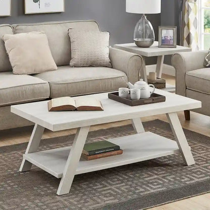 Contemporary 3-Piece Wood Shelf Coffee Table Set