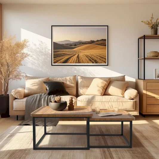 Square Nesting Coffee Table Set of 2 Wood Metal Stacking Side Table - 22 x22 x18