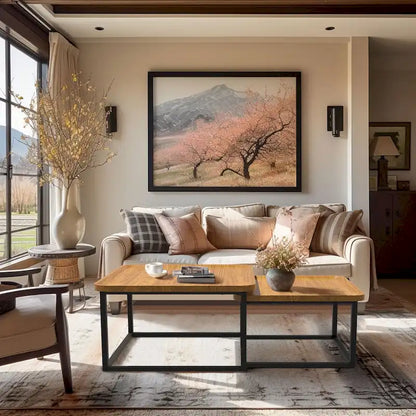 Square Nesting Coffee Table Set of 2 Wood Metal Stacking Side Table - 22 x22 x18