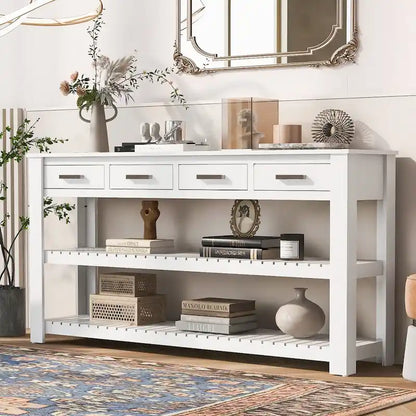 Entryway Console End Table with 4 Drawers and 2 Shelves for Hallway, Living Rooms