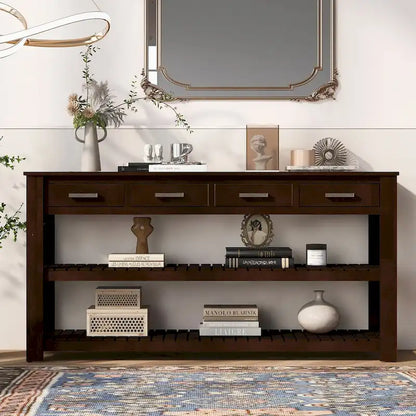 Entryway Console End Table with 4 Drawers and 2 Shelves for Hallway, Living Rooms