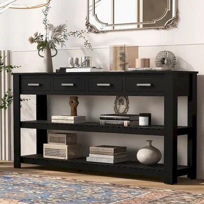 Entryway Console End Table with 4 Drawers and 2 Shelves for Hallway, Living Rooms