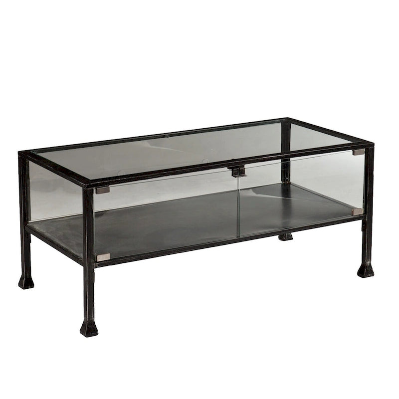 43  Black Glass And Metal Rectangular Coffee Table - 18.5  H x 42.5  W x 21  D